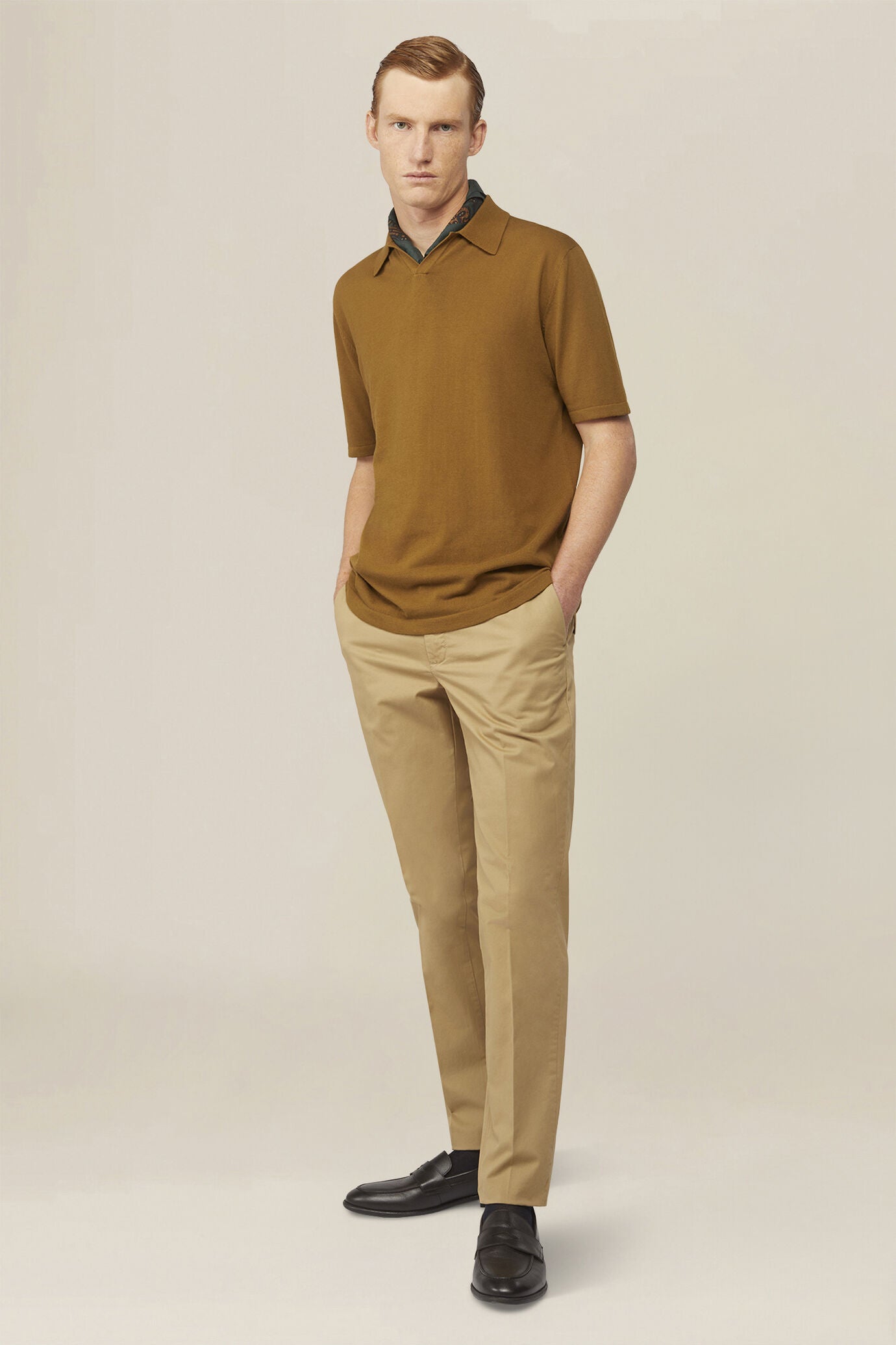 Men's 100% cotton knit polo shirt with Derby collar