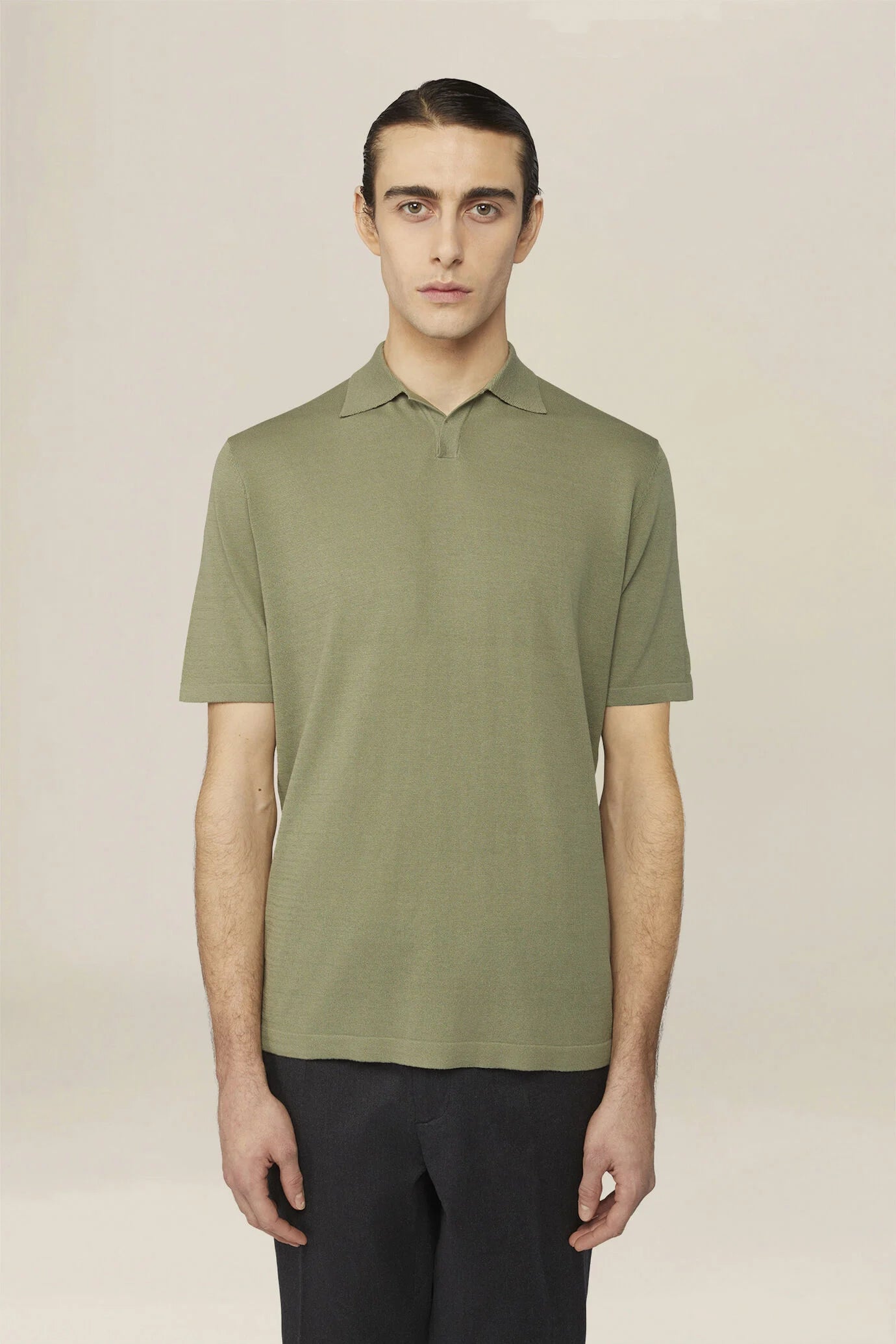 Men's 100% cotton knit polo shirt with Derby collar