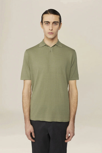 Men's 100% cotton knit polo shirt with Derby collar