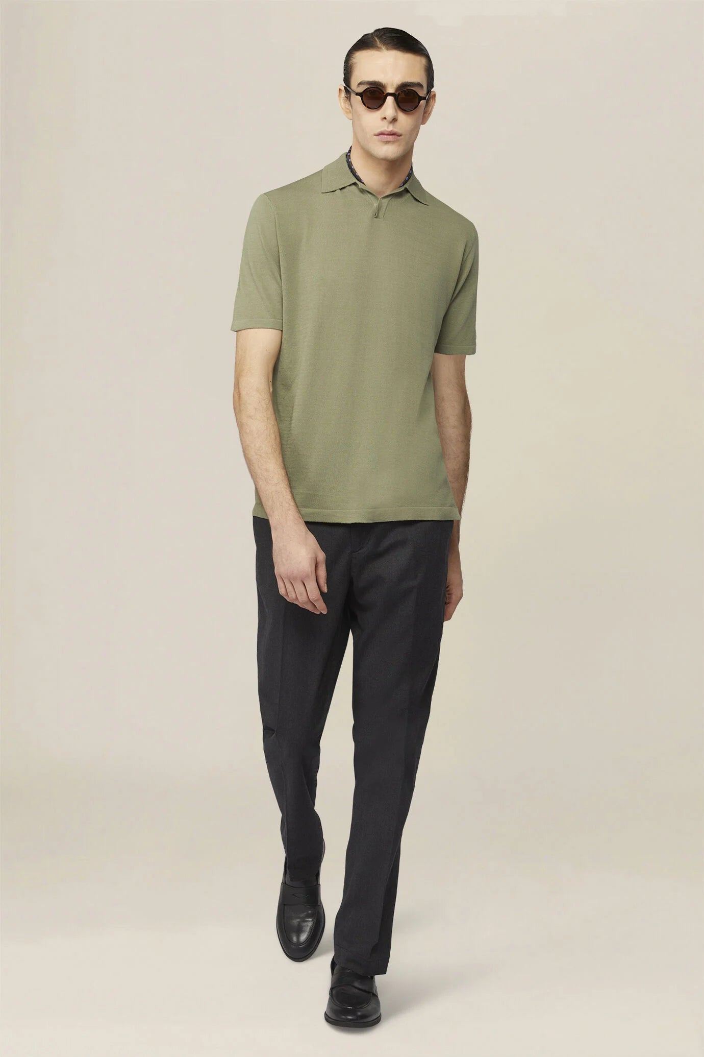 Men's 100% cotton knit polo shirt with Derby collar