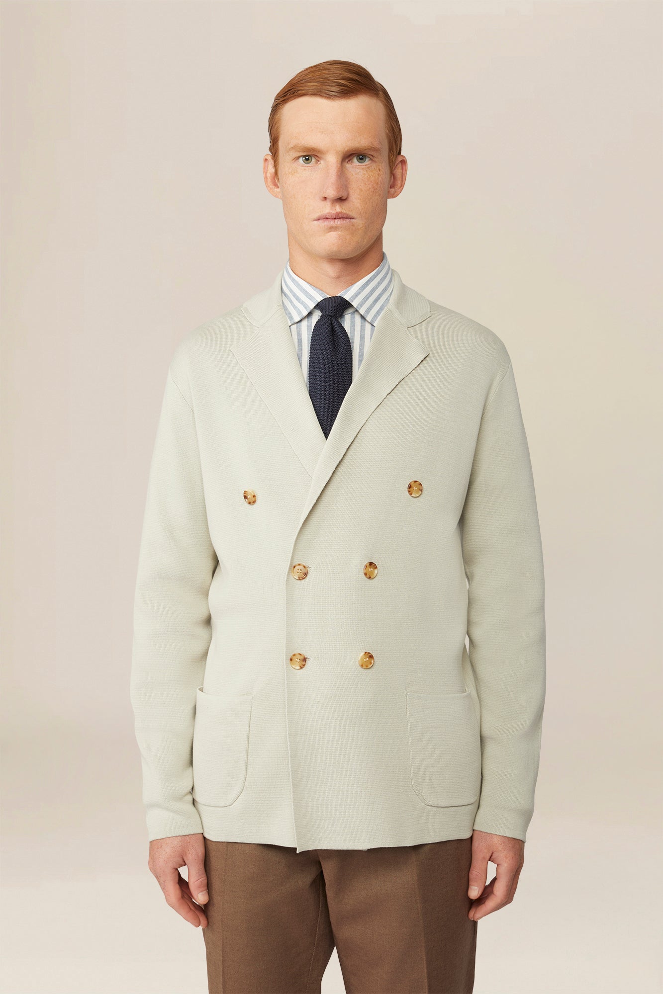 Men's double-breasted cardigan in 100% cotton Punto Milano knit