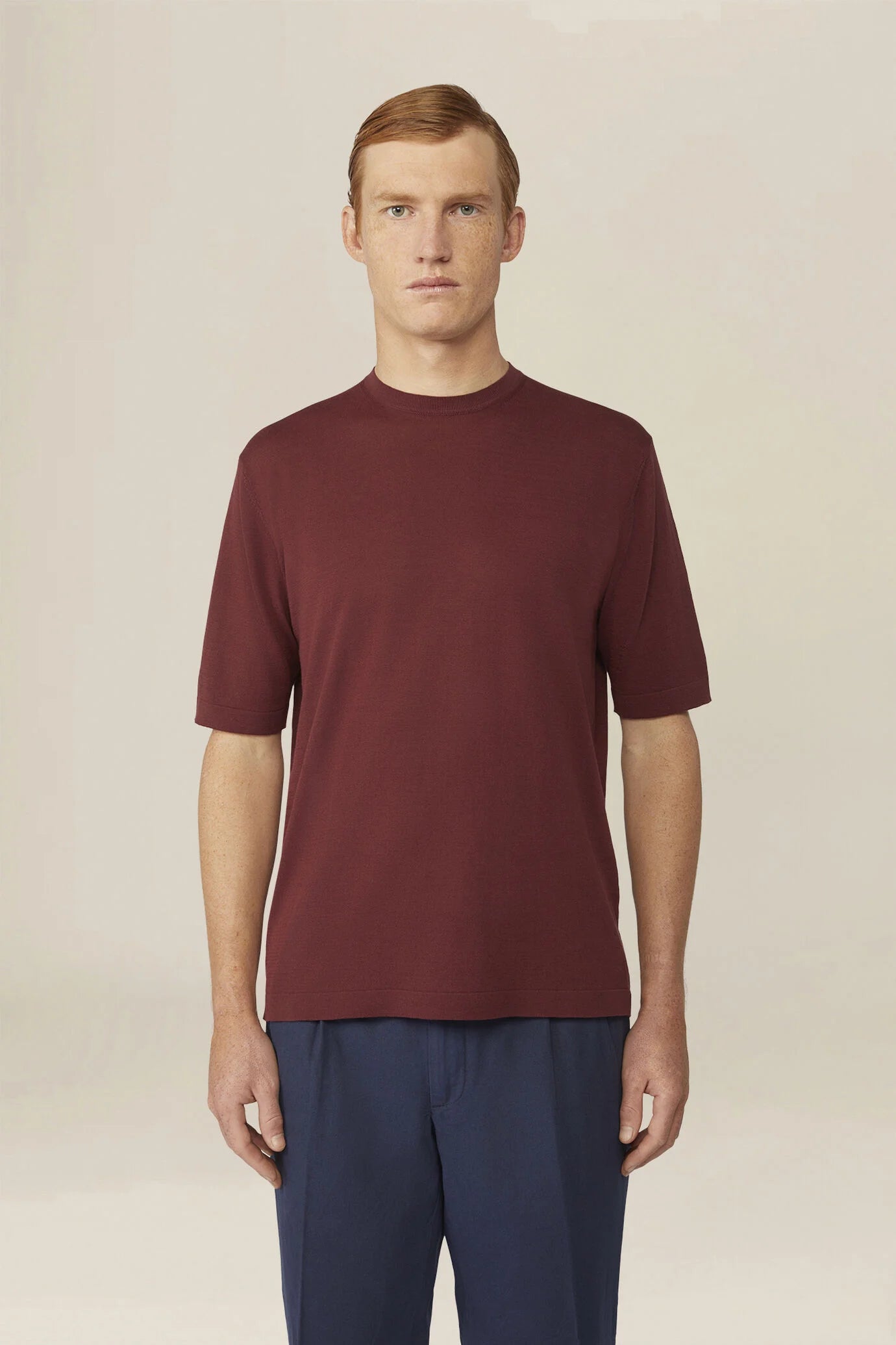 Men's knitted T-shirt in 100% cotton crepe