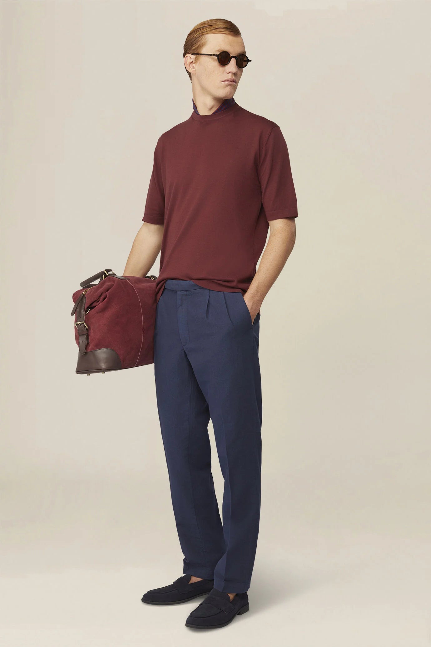 Men's knitted T-shirt in 100% cotton crepe