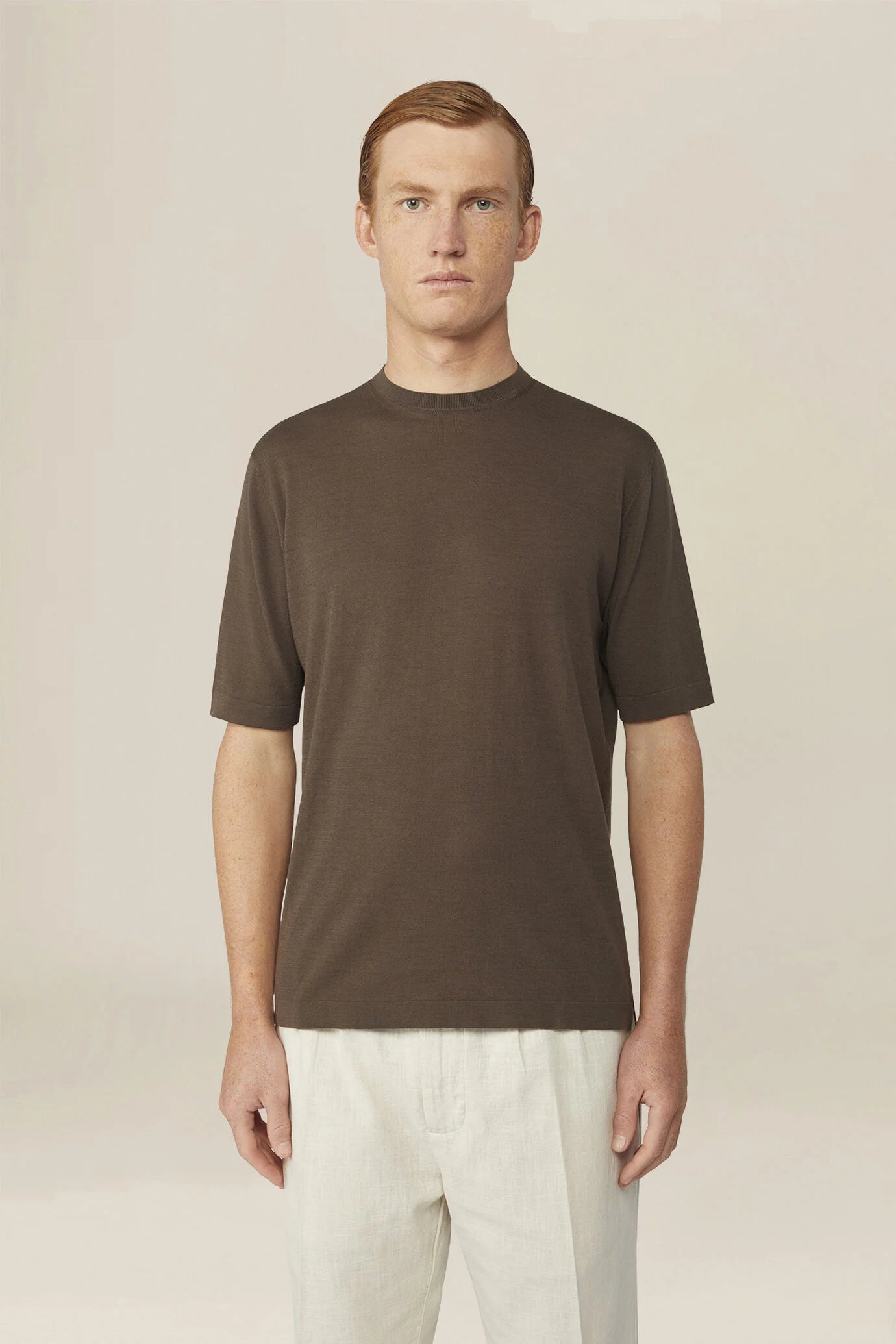 Men's knitted T-shirt in 100% cotton crepe