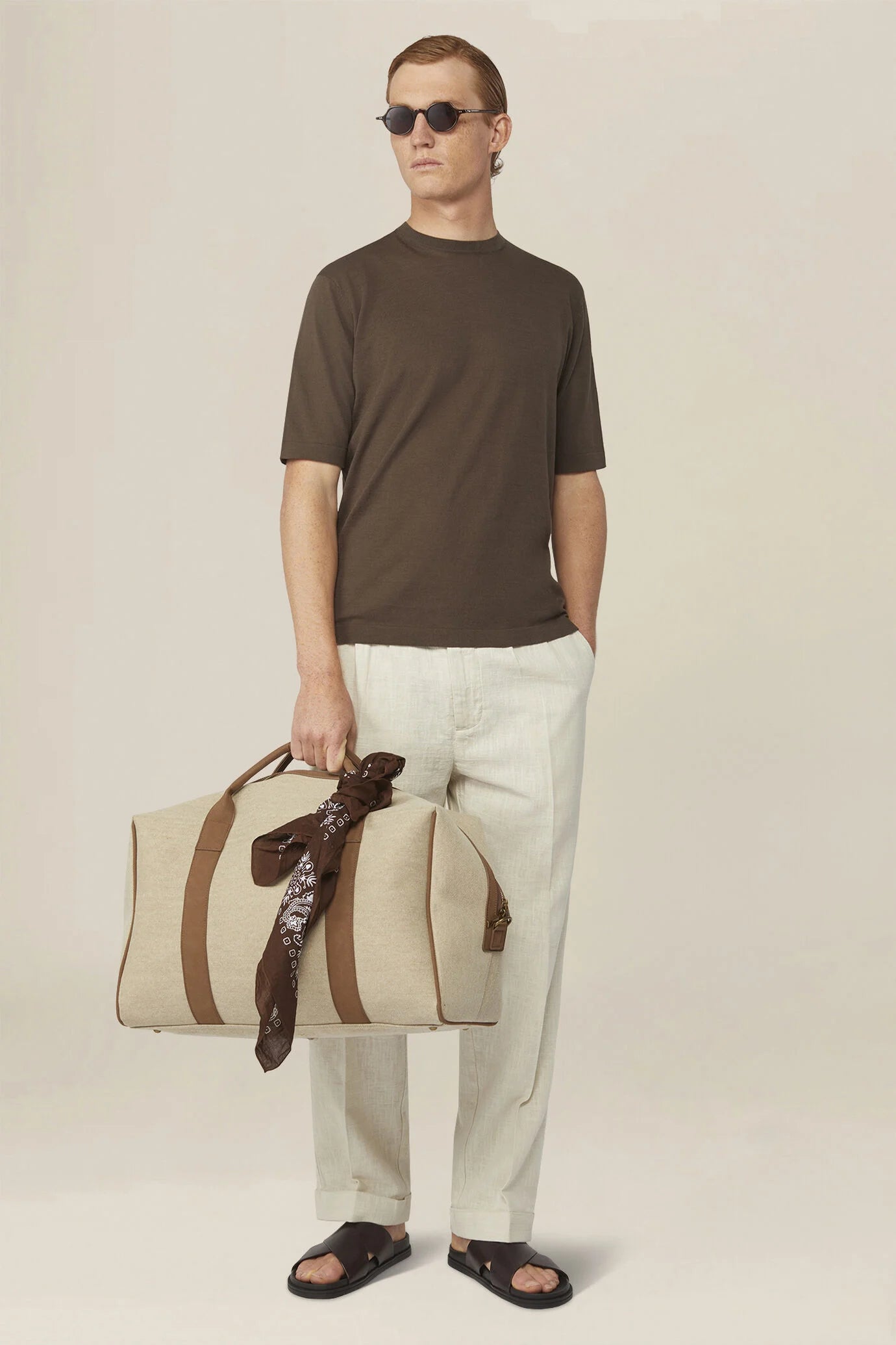 Men's knitted T-shirt in 100% cotton crepe