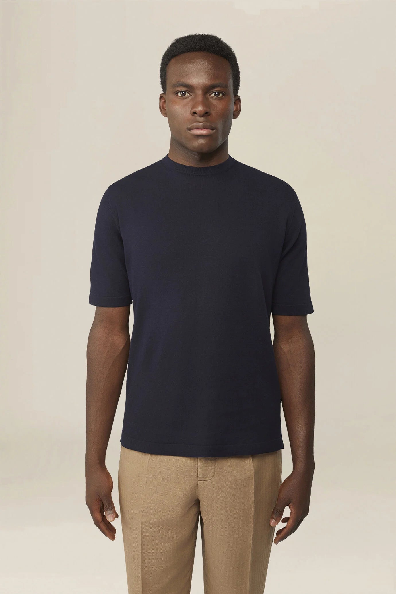 Men's knitted T-shirt in 100% cotton crepe