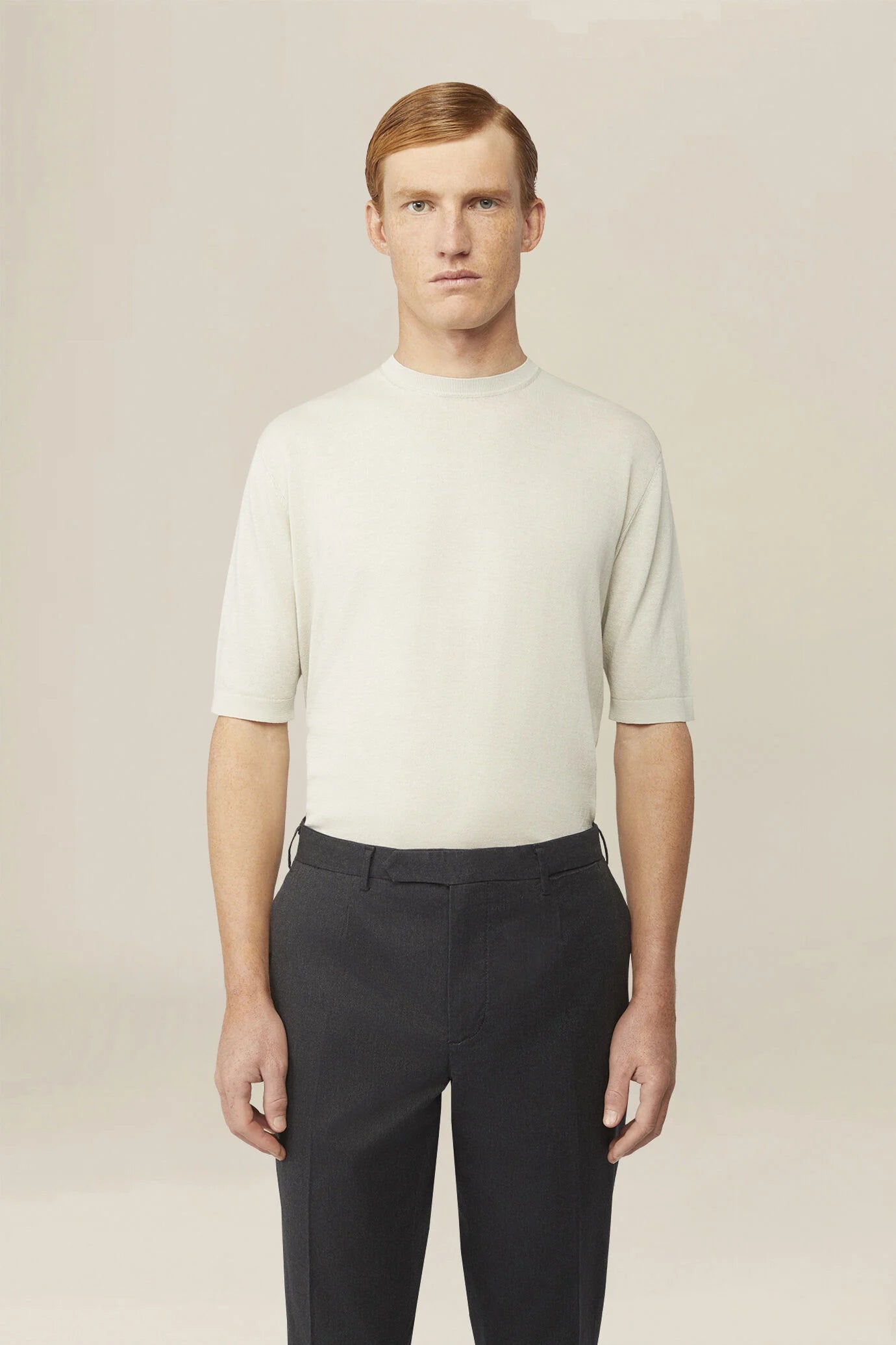Men's knitted T-shirt in 100% cotton crepe