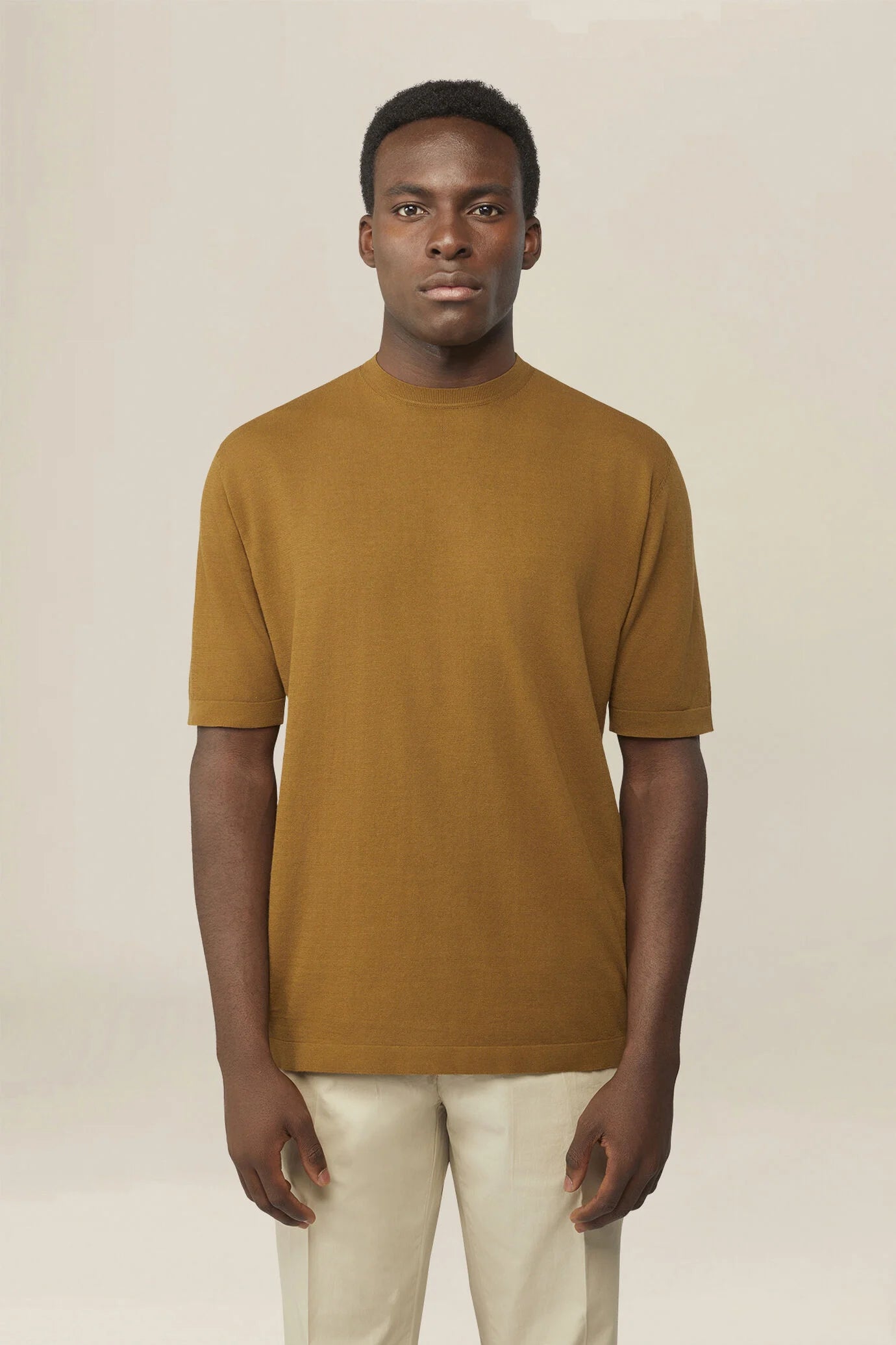 Men's knitted T-shirt in 100% cotton crepe