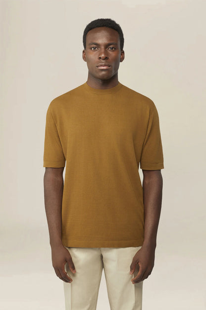 Men's knitted T-shirt in 100% cotton crepe