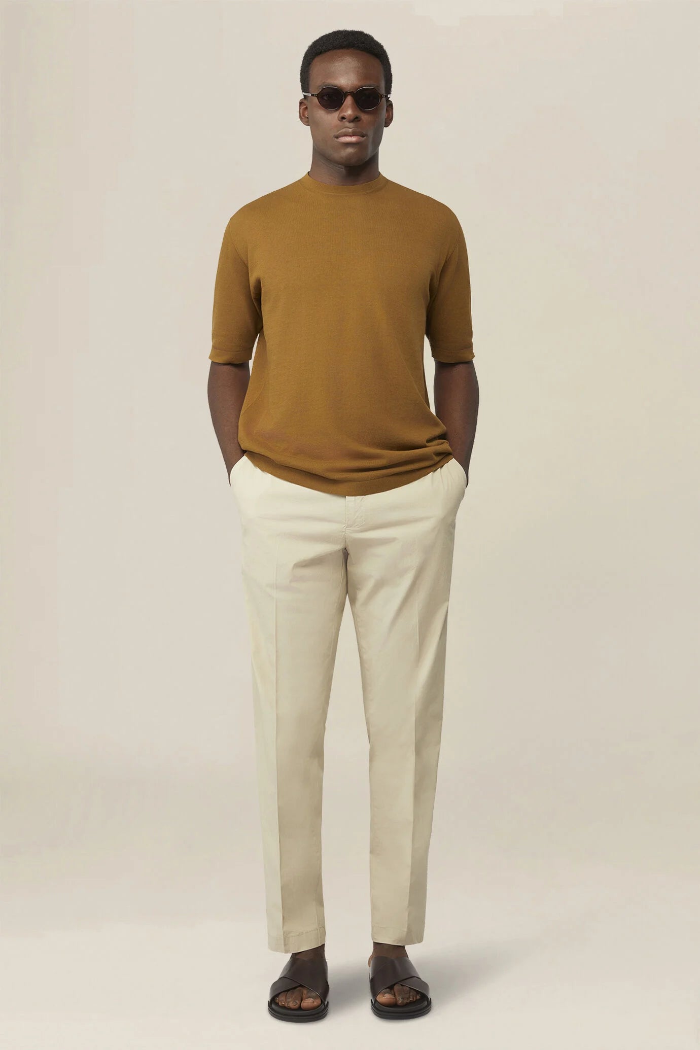 Men's knitted T-shirt in 100% cotton crepe