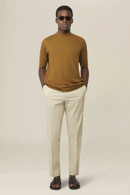 Men's knitted T-shirt in 100% cotton crepe