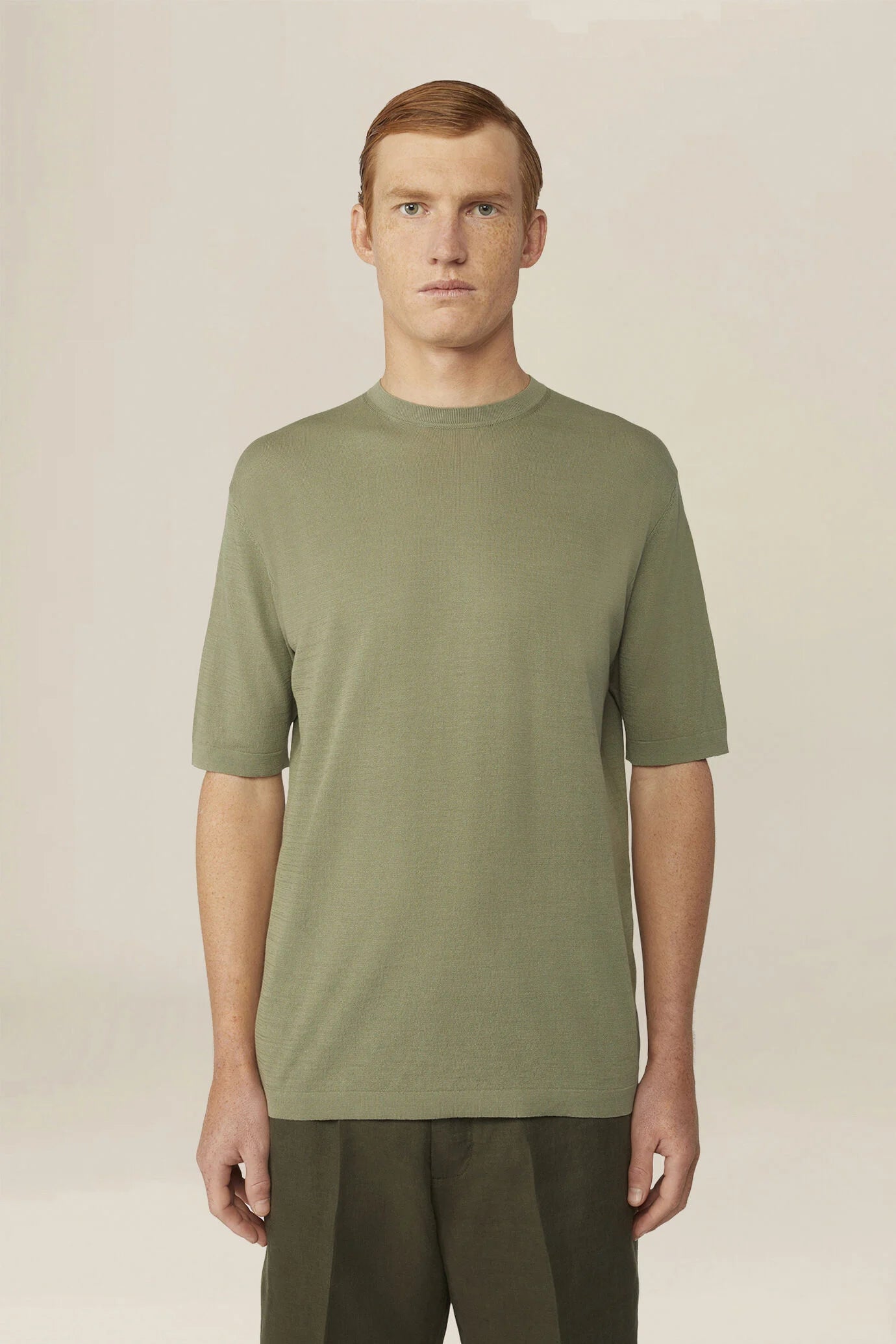 Men's knitted T-shirt in 100% cotton crepe