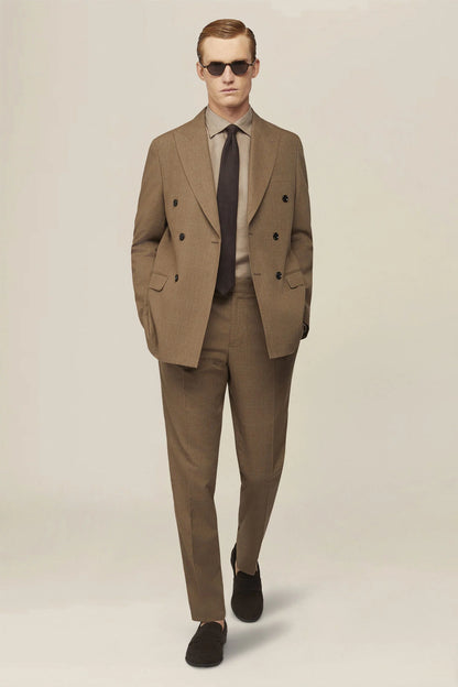 Men's Prince of Wales trousers with double pleats and side buckles
