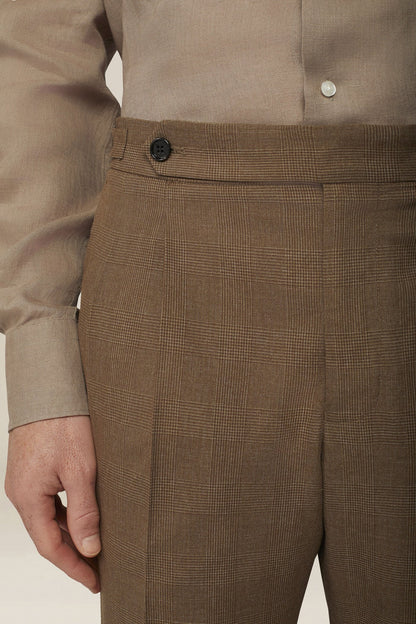 Men's Prince of Wales trousers with double pleats and side buckles
