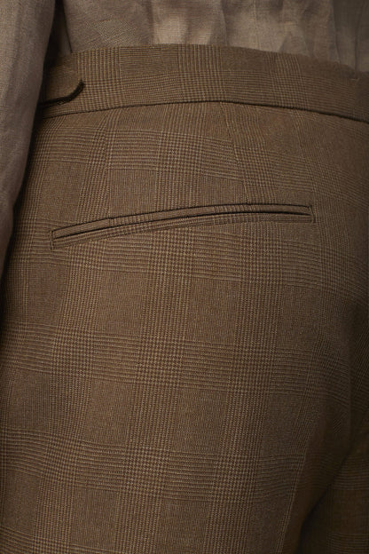 Men's Prince of Wales trousers with double pleats and side buckles