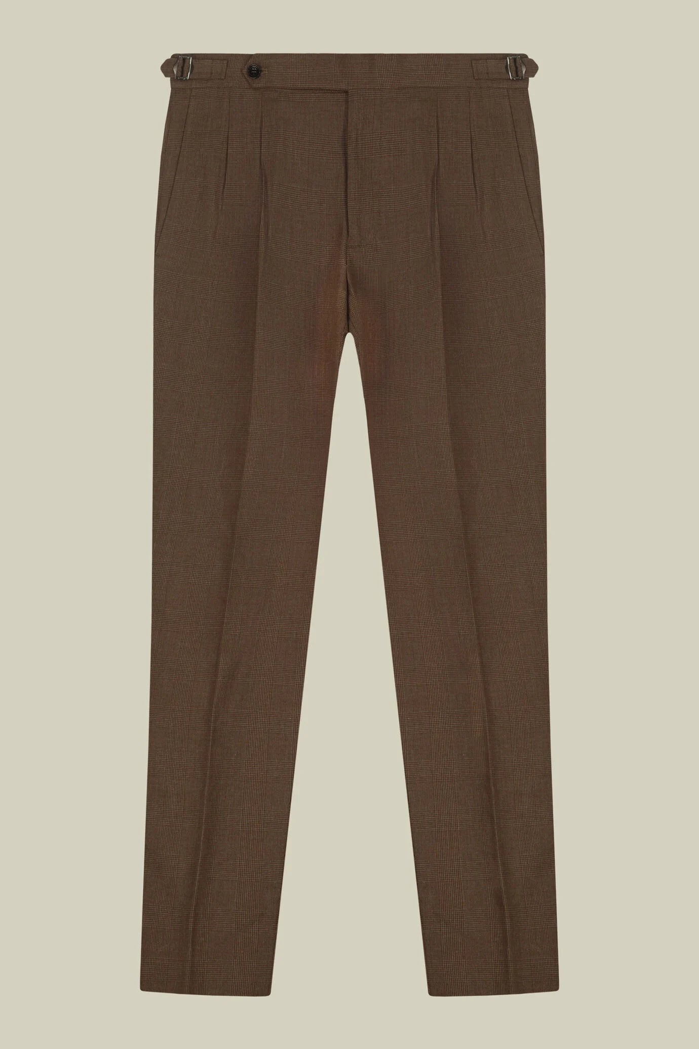 Men's Prince of Wales trousers with double pleats and side buckles
