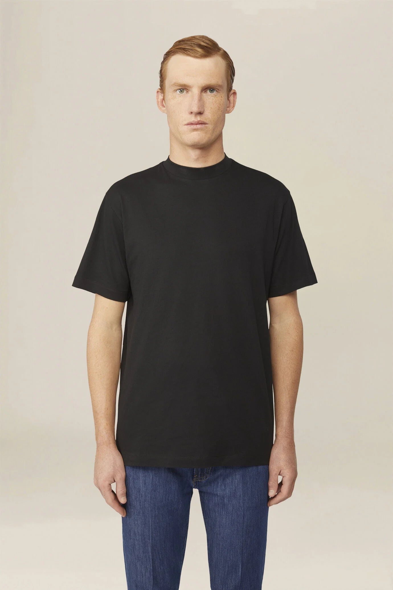 Men's T-shirt in 100% cotton jersey with slightly high neck