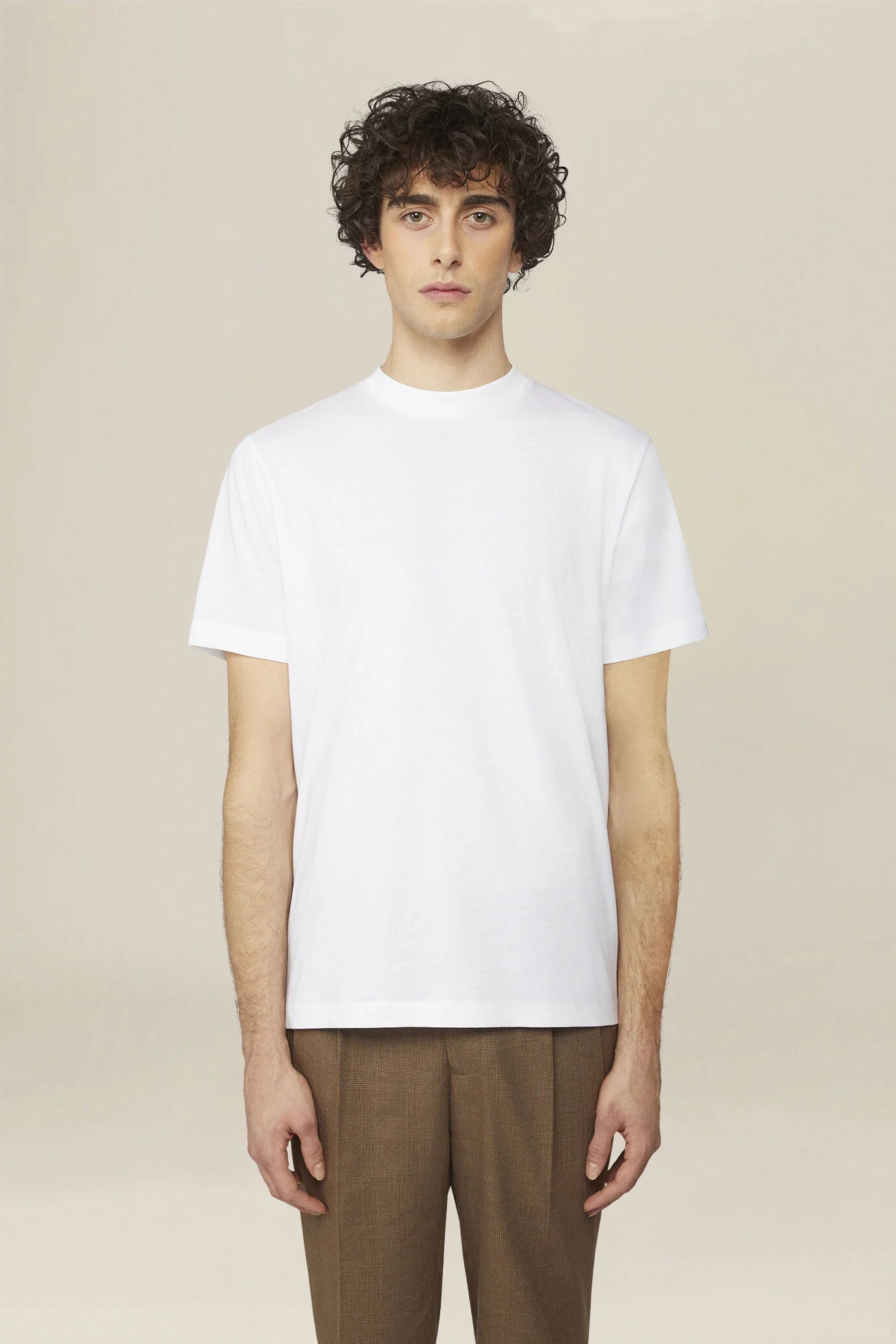 Men's T-shirt in 100% cotton jersey with slightly high neck