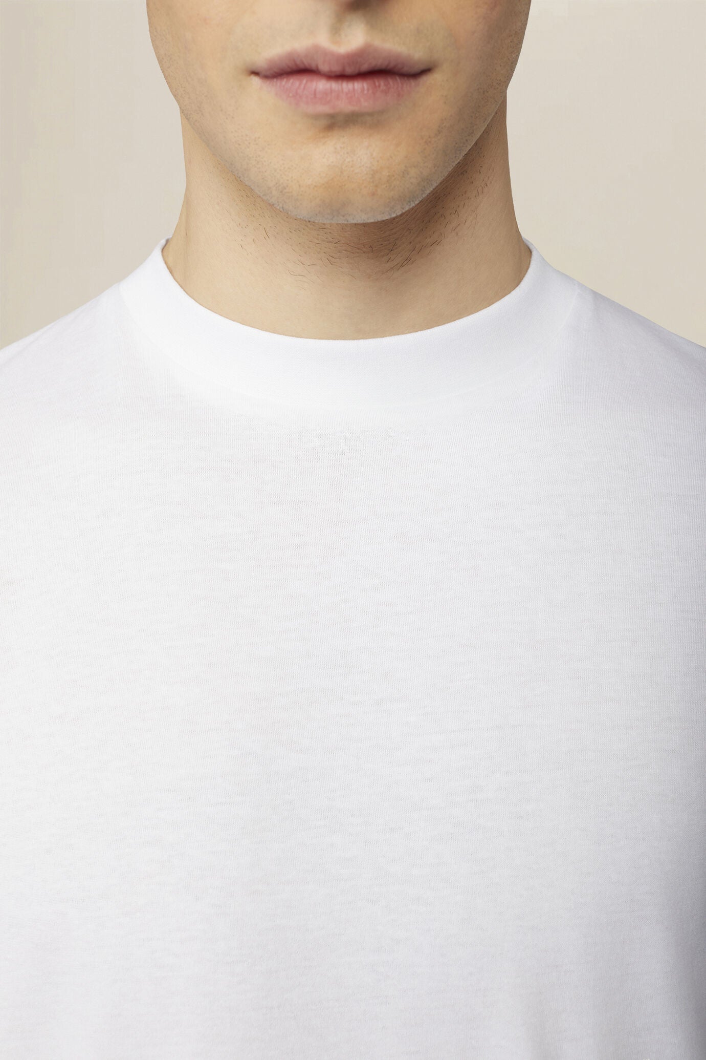 Men's T-shirt in 100% cotton jersey with slightly high neck