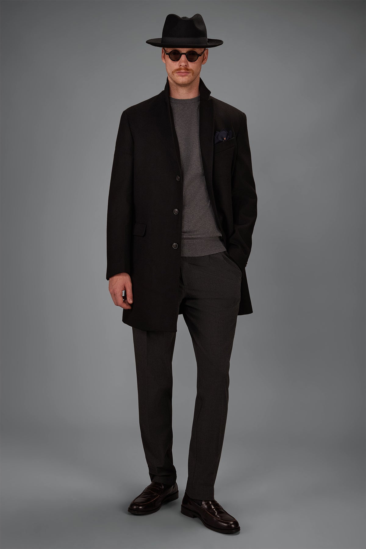 Men's single-breasted coat in regular fit velour fabric