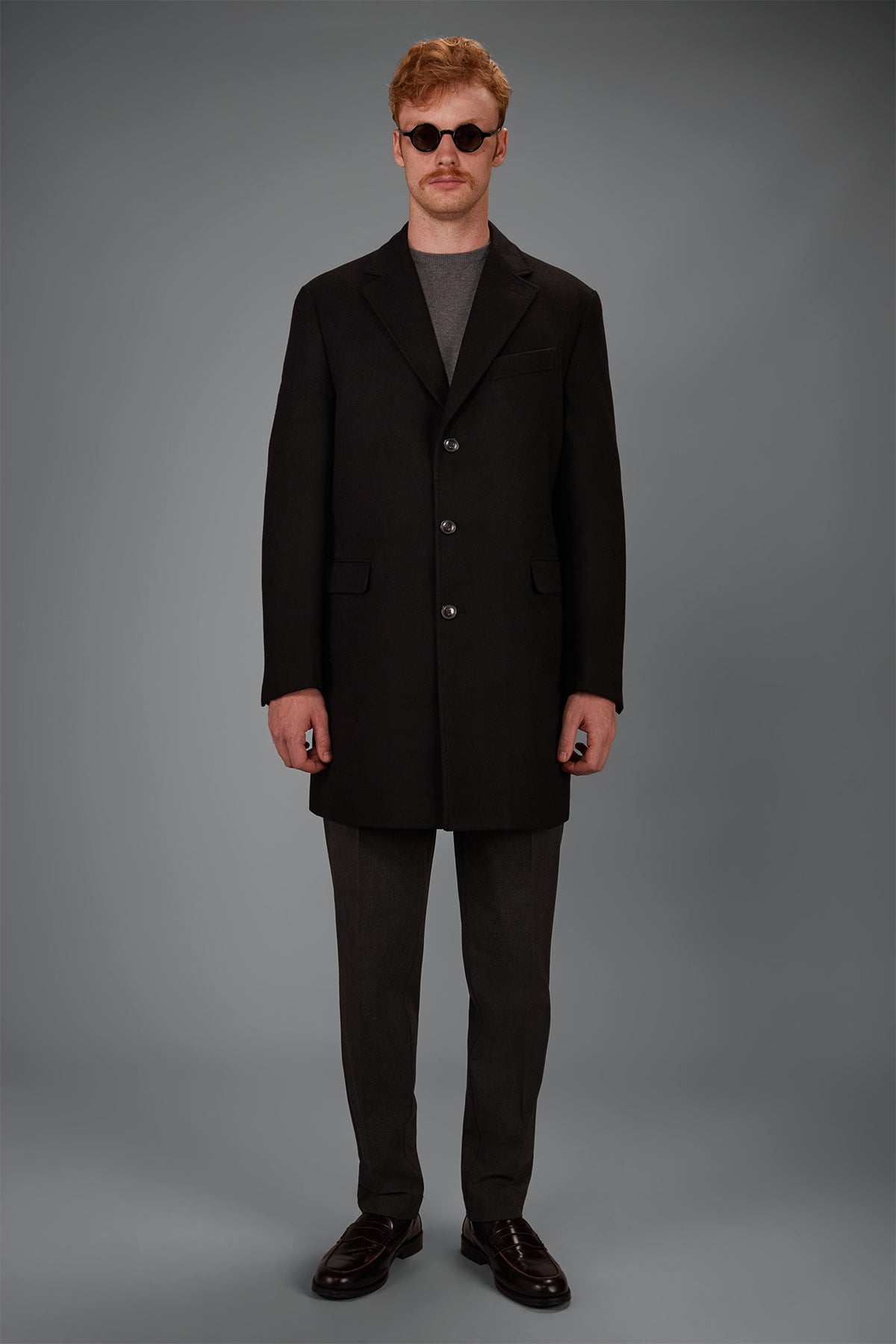 Men's single-breasted coat in regular fit velour fabric