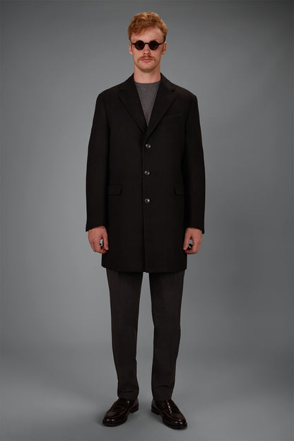 Men's single-breasted coat in regular fit velour fabric