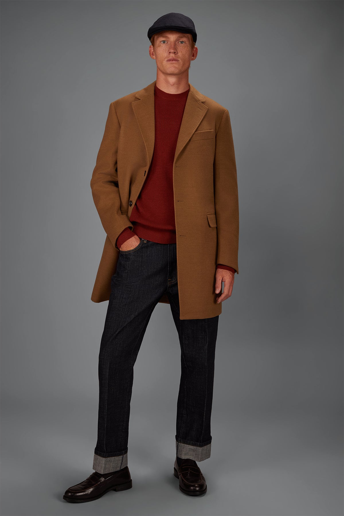 Men's single-breasted coat in regular fit velour fabric