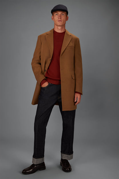 Men's single-breasted coat in regular fit velour fabric