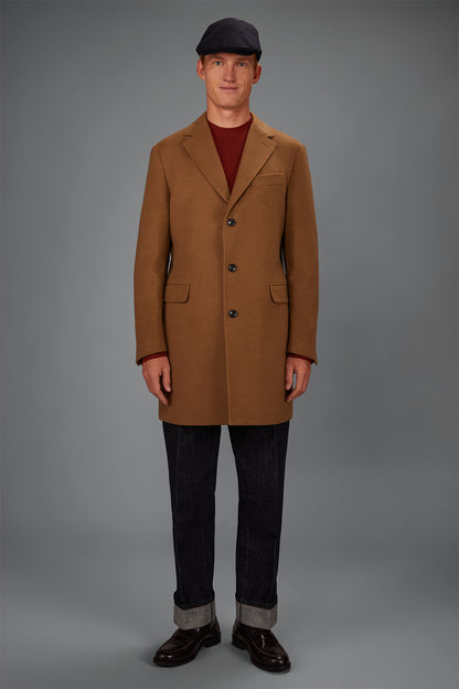 Men's single-breasted coat in regular fit velour fabric