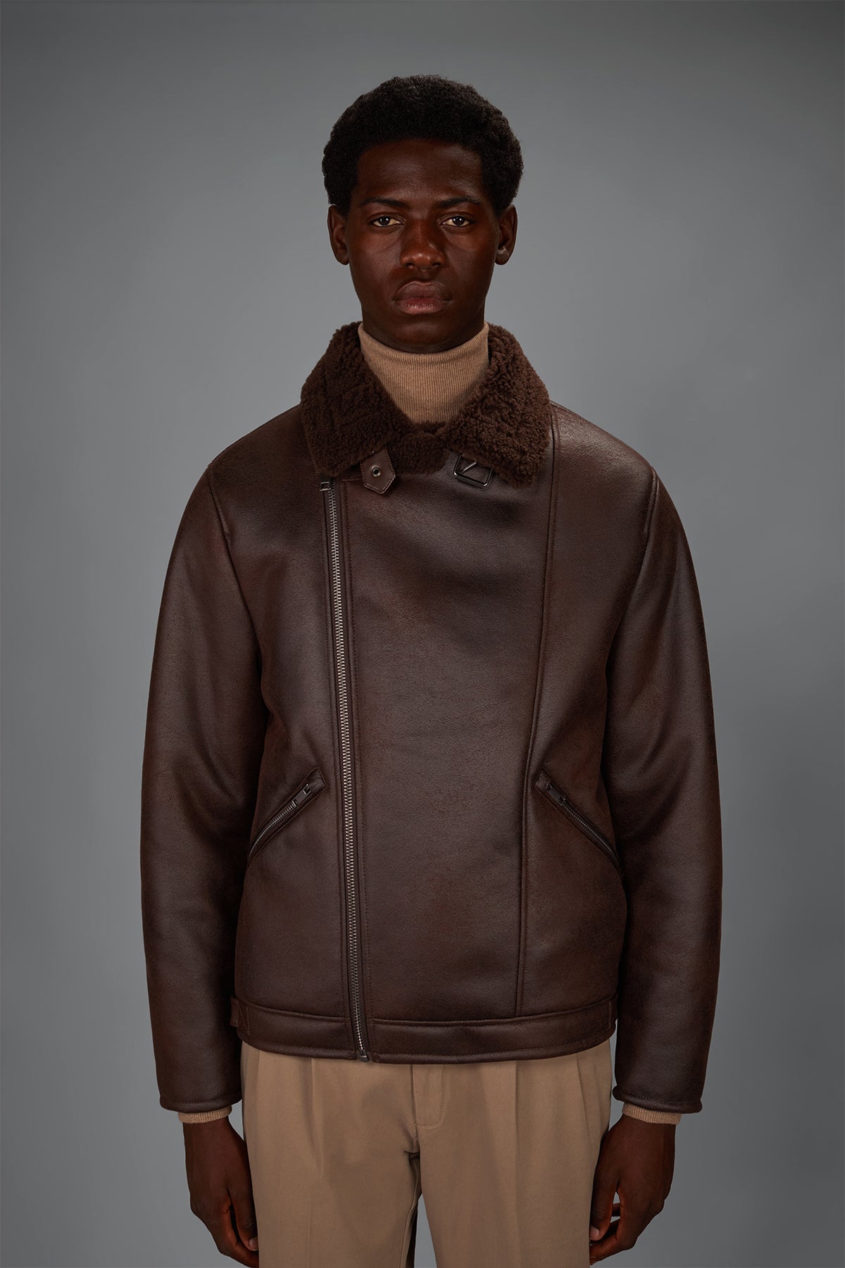 Faux Shearling Biker Jacket 
