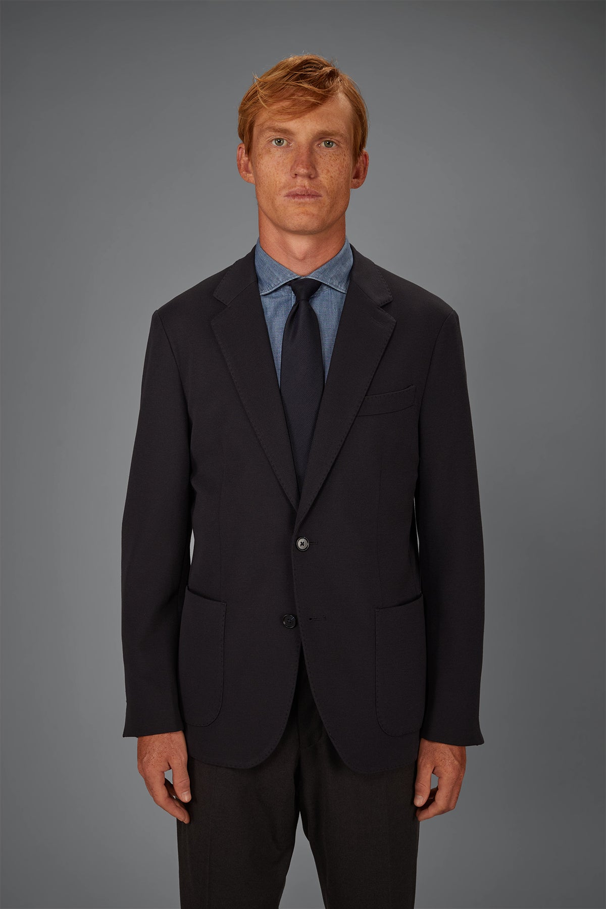 Men’s unlined single-breasted jacket in dobby-weave jersey with a regular fit