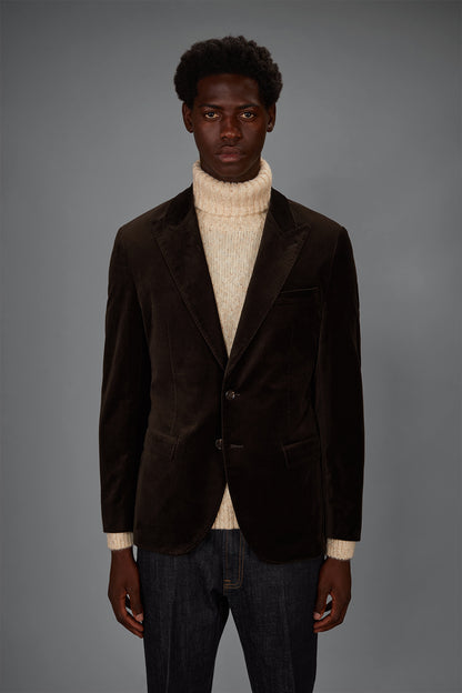 Men's regular fit single-breasted jacket in cotton velvet with peak lapels