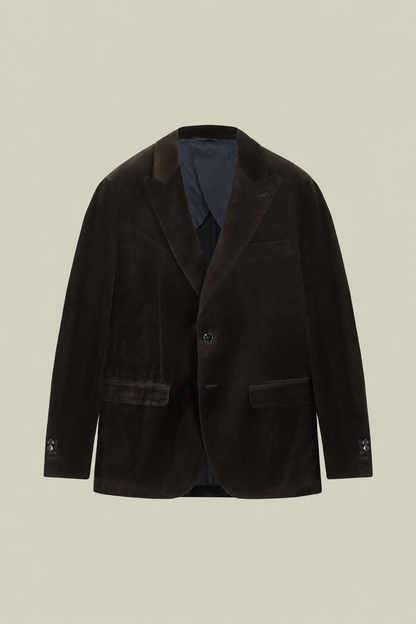 Men's regular fit single-breasted jacket in cotton velvet with peak lapels