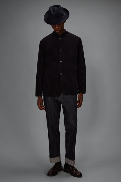 Men's regular fit jacket in cotton velvet with a Mandarin collar