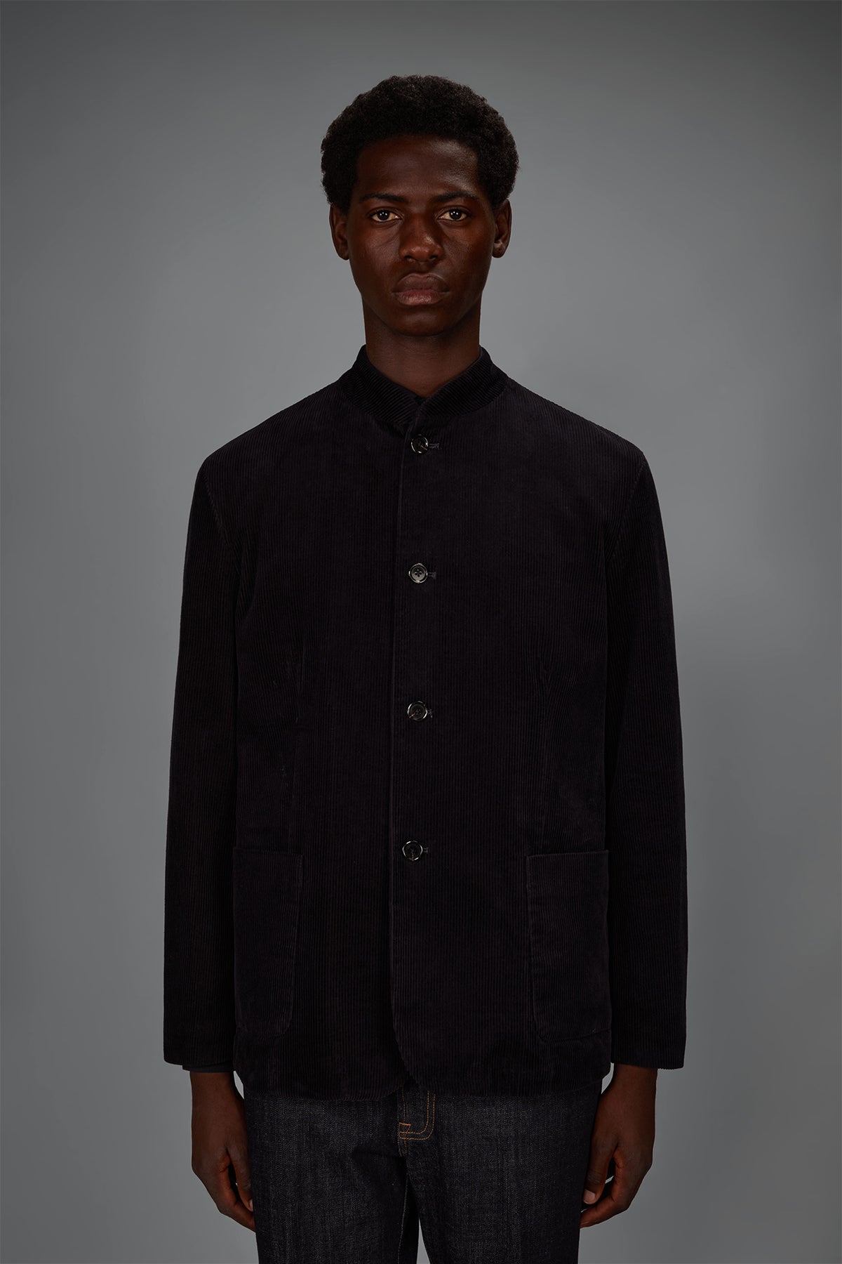 Men's regular fit jacket in cotton velvet with a Mandarin collar
