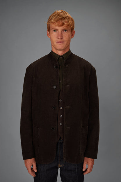 Men's regular fit jacket in cotton velvet with a Mandarin collar