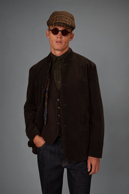 Men's regular fit jacket in cotton velvet with a Mandarin collar