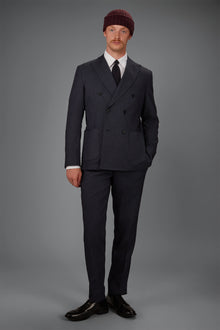 Men's unlined double-breasted jacket in linen and cotton chambray blend