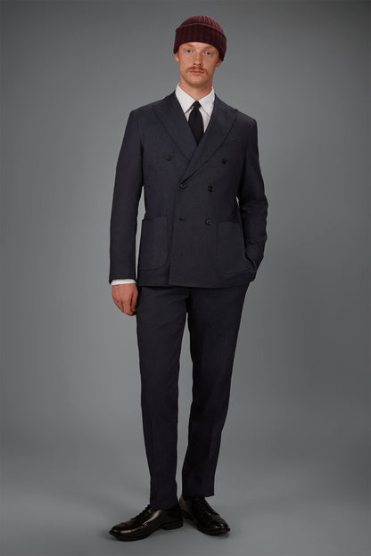 Men's unlined double-breasted jacket in linen and cotton chambray blend
