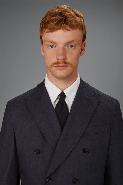 Men's unlined double-breasted jacket in linen and cotton chambray blend