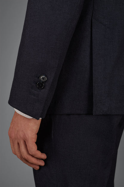 Men's unlined double-breasted jacket in linen and cotton chambray blend