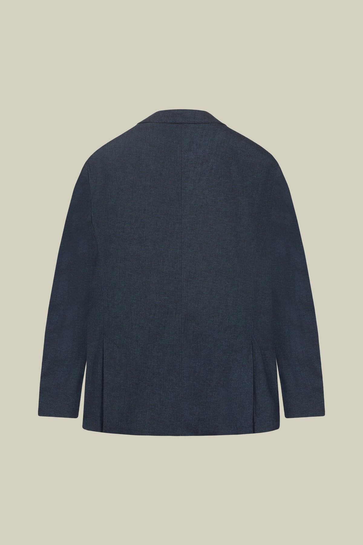 Men's unlined double-breasted jacket in linen and cotton chambray blend
