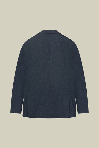 Men's unlined double-breasted jacket in linen and cotton chambray blend