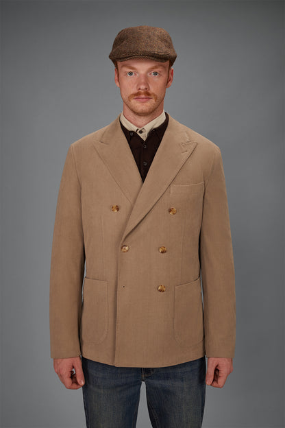 Men’s unlined Double-Breasted jacket in velvet-effect fabric regular fit