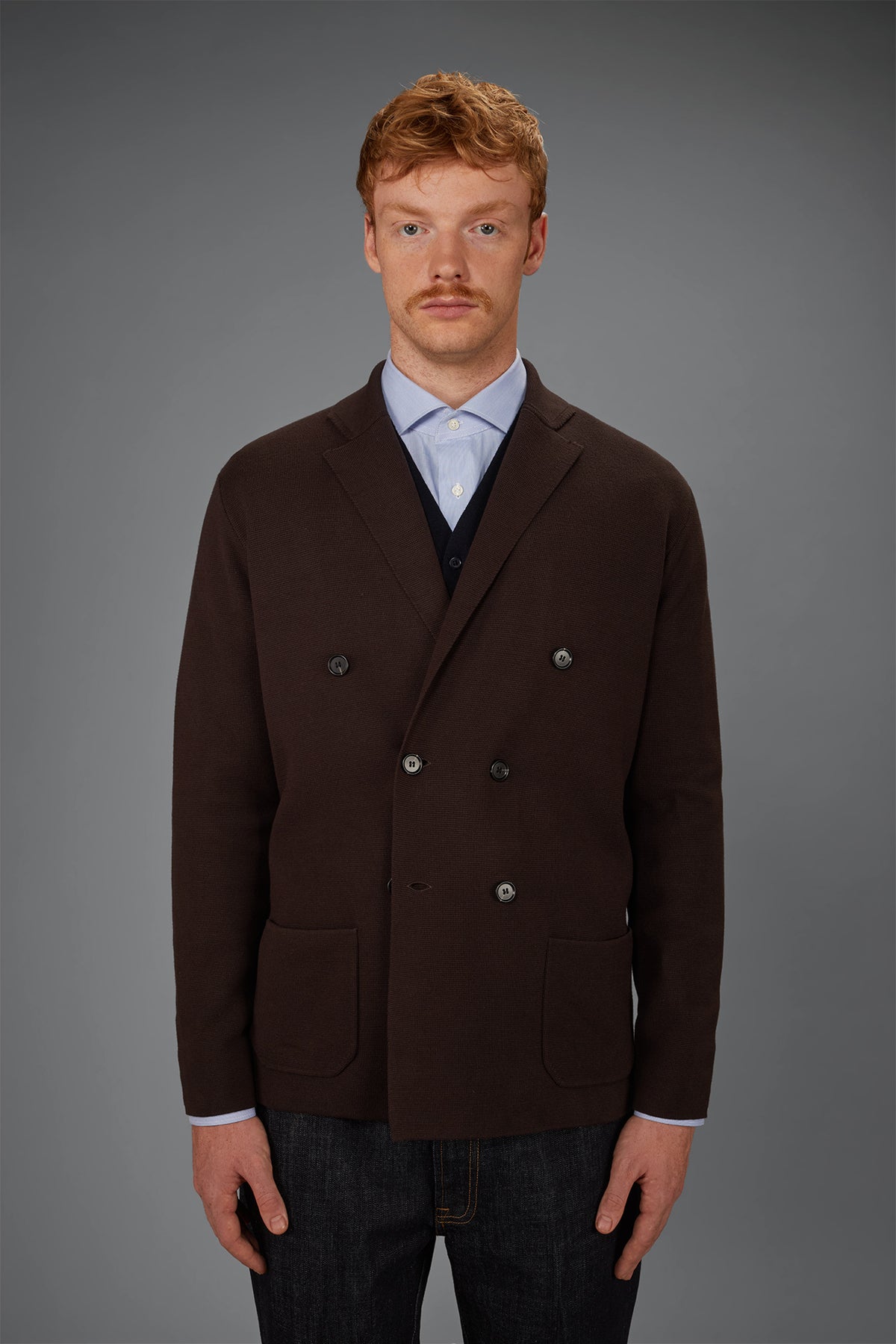 Men’s Double-Breasted Cardigan in 100% cotton Milano Stitch regular fit