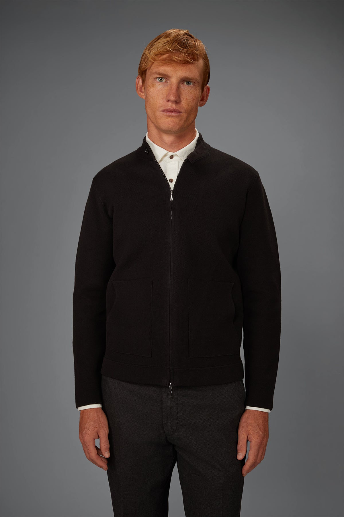 Men’s unlined zip-up knitted jacket in 100% cotton regular fit