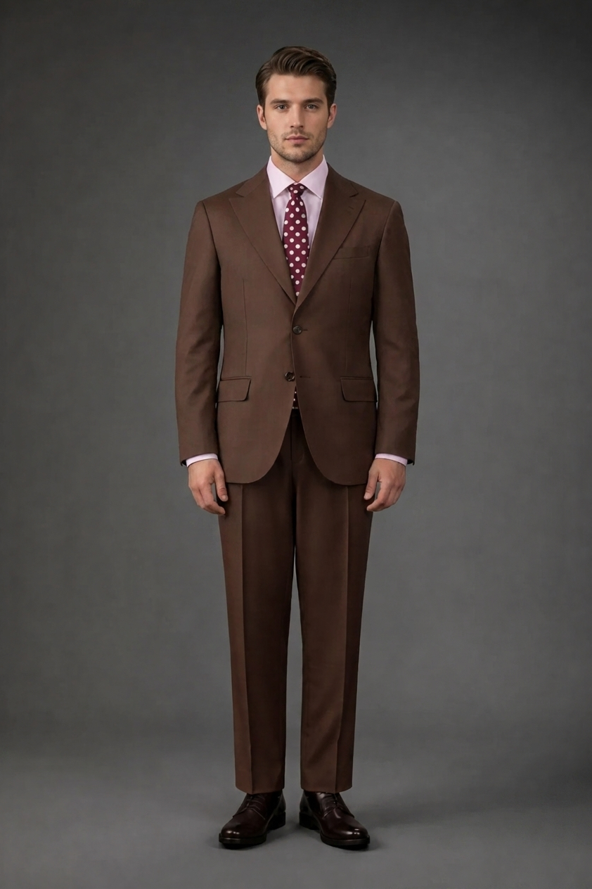 Single-breasted men's suit with classic single-pleat trousers, in pure combed wool with herringbone weave