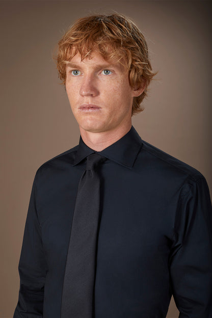 Men's 100% cotton French collar classic shirt stretch slub fabric