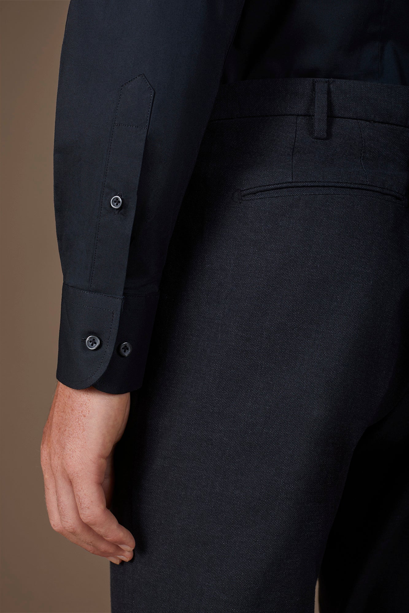 Men's 100% cotton French collar classic shirt stretch slub fabric