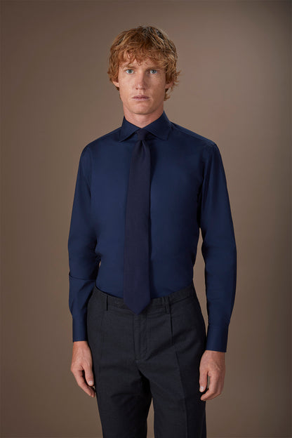 Men's 100% cotton French collar classic shirt stretch slub fabric